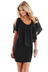 Sexy Black V Neck Ruffle Overlay Slit Sleeve Bodycon Dress